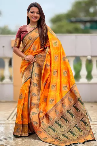 soft litchi art silk banarasi art silk jacquard saree (apurva-mustured)