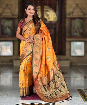 soft litchi art silk banarasi art silk jacquard saree (apurva-mustured) 2