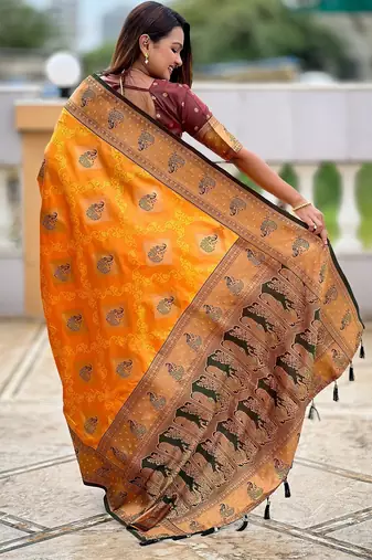 soft litchi art silk banarasi art silk jacquard saree (apurva-mustured)