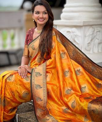 soft litchi art silk banarasi art silk jacquard saree (apurva-mustured) 4