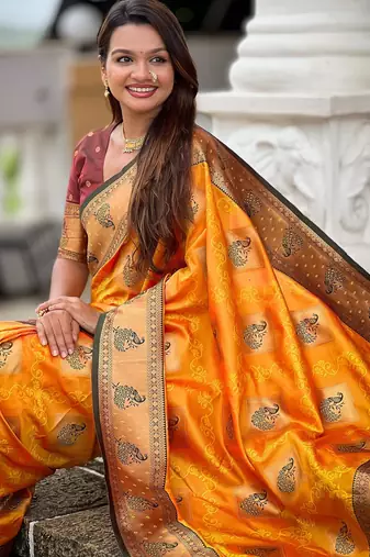 soft litchi art silk banarasi art silk jacquard saree (apurva-mustured)