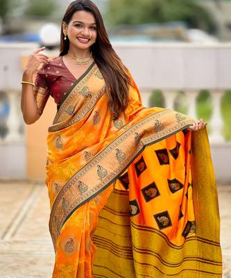 soft litchi art silk banarasi art silk jacquard saree (apurva-mustured) 5