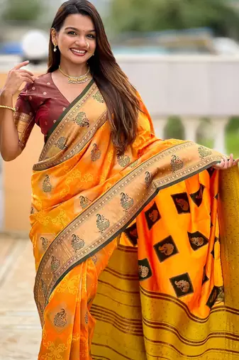 soft litchi art silk banarasi art silk jacquard saree (apurva-mustured)