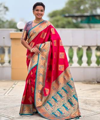 soft litchi art silk banarasi art silk jacquard saree (apurva-rani-pink) 1