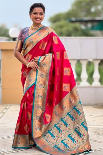 soft litchi art silk banarasi art silk jacquard saree (apurva-rani-pink)