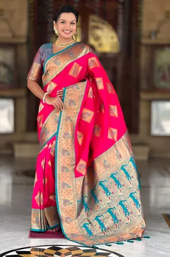soft litchi art silk banarasi art silk jacquard saree (apurva-rani-pink)