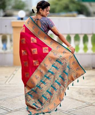 soft litchi art silk banarasi art silk jacquard saree (apurva-rani-pink) 3