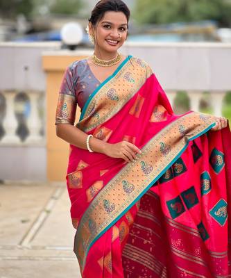 soft litchi art silk banarasi art silk jacquard saree (apurva-rani-pink) 5