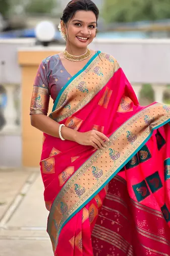 soft litchi art silk banarasi art silk jacquard saree (apurva-rani-pink)