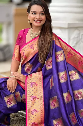 soft litchi art silk banarasi art silk jacquard saree (apurva-violet)