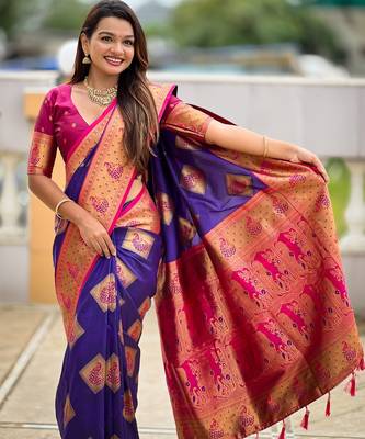 soft litchi art silk banarasi art silk jacquard saree (apurva-violet) 5