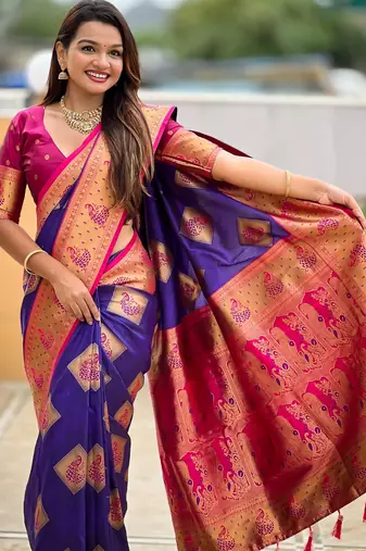 soft litchi art silk banarasi art silk jacquard saree (apurva-violet)