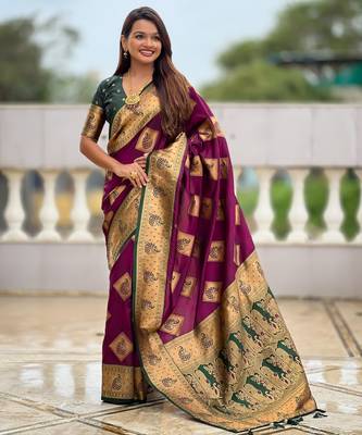 soft litchi art silk banarasi art silk jacquard saree (apurva-wine) 1