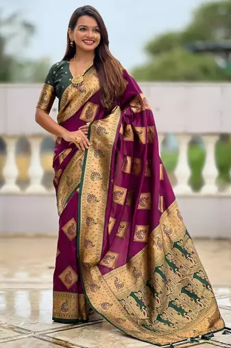 soft litchi art silk banarasi art silk jacquard saree (apurva-wine)