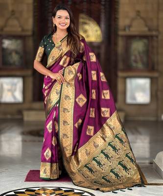 soft litchi art silk banarasi art silk jacquard saree (apurva-wine) 2