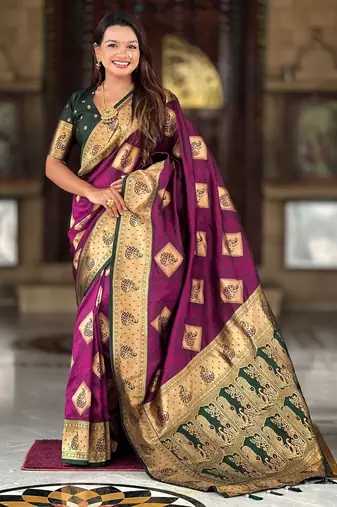 soft litchi art silk banarasi art silk jacquard saree (apurva-wine)