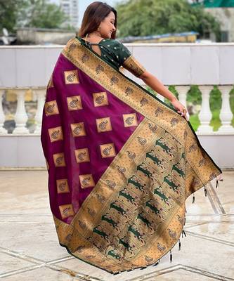soft litchi art silk banarasi art silk jacquard saree (apurva-wine) 3
