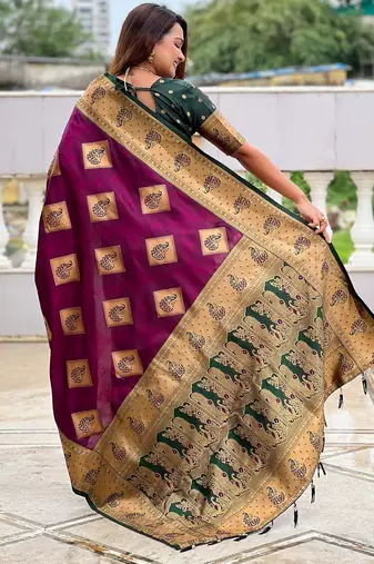 soft litchi art silk banarasi art silk jacquard saree (apurva-wine)