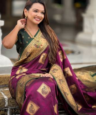 soft litchi art silk banarasi art silk jacquard saree (apurva-wine) 5