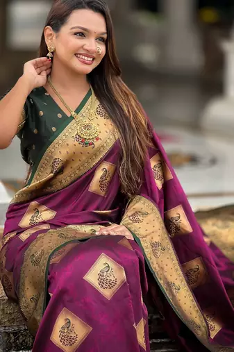 soft litchi art silk banarasi art silk jacquard saree (apurva-wine)