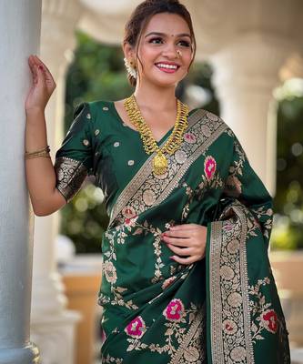 soft litchi art silk banarasi art silk jacquard saree (banarasi-1-b-green) 2