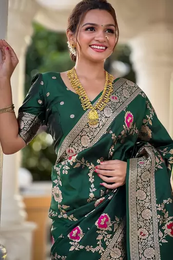 soft litchi art silk banarasi art silk jacquard saree (banarasi-1-b-green)
