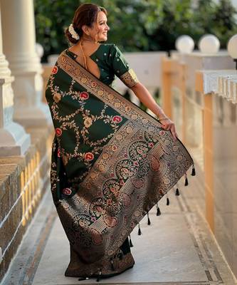 soft litchi art silk banarasi art silk jacquard saree (banarasi-1-b-green) 3