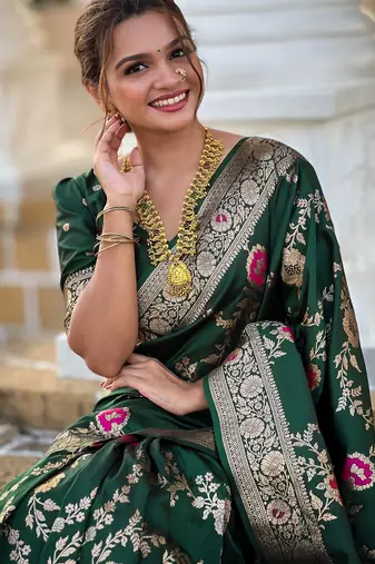 soft litchi art silk banarasi art silk jacquard saree (banarasi-1-b-green)