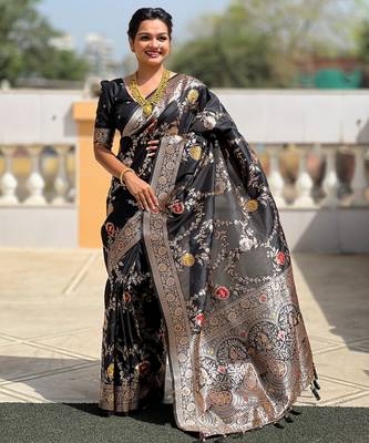 soft litchi art silk banarasi art silk jacquard saree (banarasi-1-black) 1
