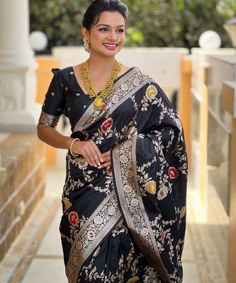 soft litchi art silk banarasi art silk jacquard saree (banarasi-1-black) 2