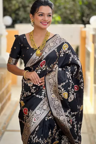 soft litchi art silk banarasi art silk jacquard saree (banarasi-1-black)