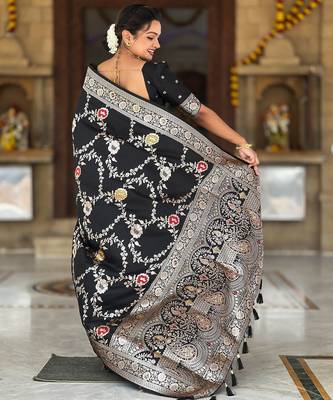 soft litchi art silk banarasi art silk jacquard saree (banarasi-1-black) 3