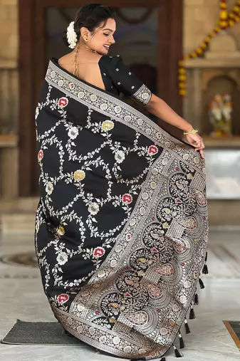 soft litchi art silk banarasi art silk jacquard saree (banarasi-1-black)