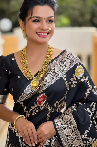 soft litchi art silk banarasi art silk jacquard saree (banarasi-1-black)