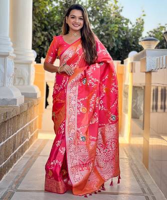 soft litchi art silk banarasi art silk jacquard saree (banarasi-1-gajri-pink) 1