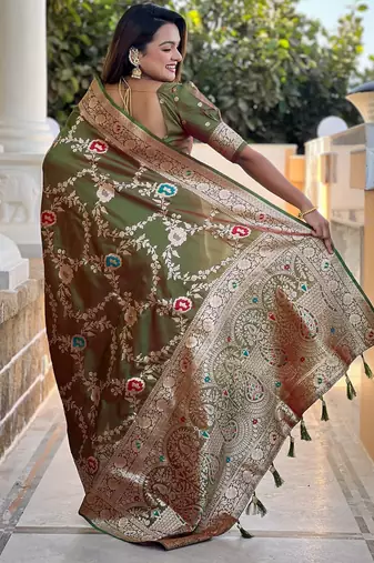soft litchi art silk banarasi art silk jacquard saree (banarasi-1-mahendi)