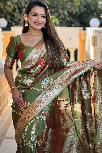 soft litchi art silk banarasi art silk jacquard saree (banarasi-1-mahendi)