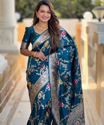 soft litchi art silk banarasi art silk jacquard saree (banarasi-1-morpich) 2