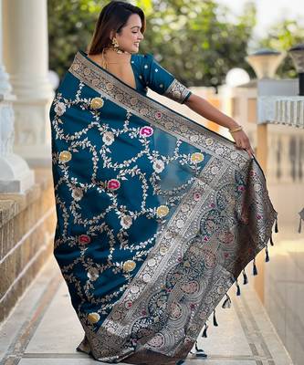 soft litchi art silk banarasi art silk jacquard saree (banarasi-1-morpich) 3