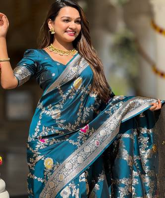 soft litchi art silk banarasi art silk jacquard saree (banarasi-1-morpich) 5