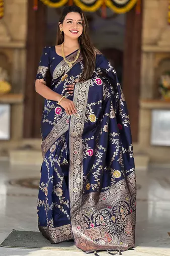 soft litchi art silk banarasi art silk jacquard saree (banarasi-1-navy-blue)