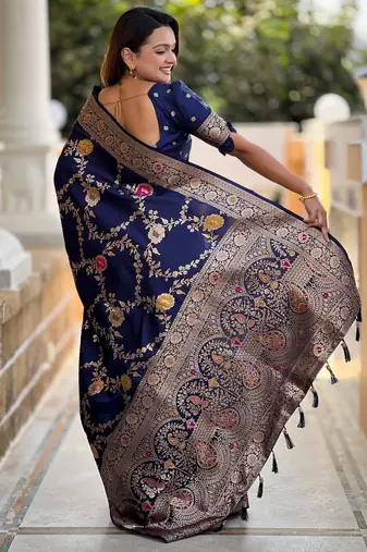 soft litchi art silk banarasi art silk jacquard saree (banarasi-1-navy-blue)