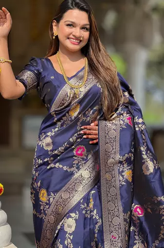 soft litchi art silk banarasi art silk jacquard saree (banarasi-1-navy-blue)