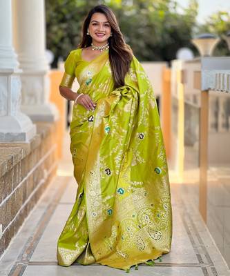 soft litchi art silk banarasi art silk jacquard saree (banarasi-1-parrot) 1