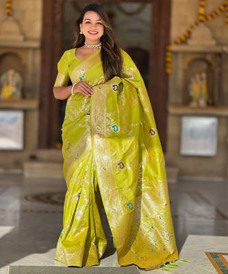 soft litchi art silk banarasi art silk jacquard saree (banarasi-1-parrot) 2