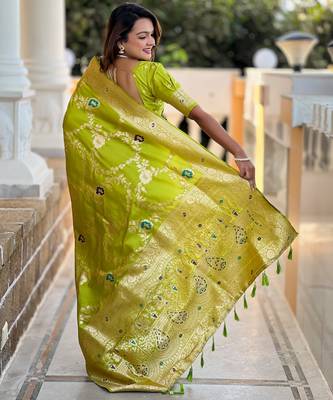 soft litchi art silk banarasi art silk jacquard saree (banarasi-1-parrot) 3
