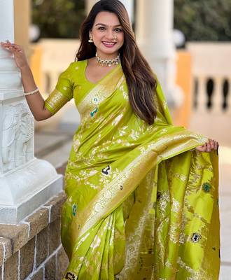 soft litchi art silk banarasi art silk jacquard saree (banarasi-1-parrot) 5