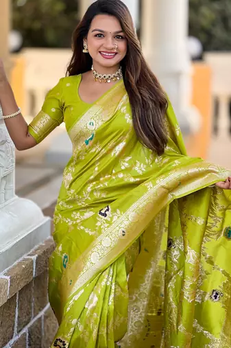 soft litchi art silk banarasi art silk jacquard saree (banarasi-1-parrot)