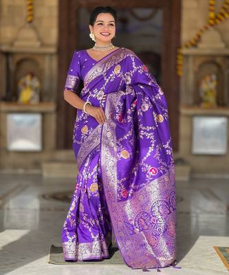 soft litchi art silk banarasi art silk jacquard saree (banarasi-1-purple) 2