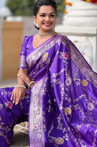 soft litchi art silk banarasi art silk jacquard saree (banarasi-1-purple)